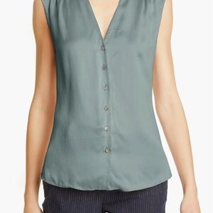 Tailored by Rebecca Taylor Button Up Sleeveless Silk Blouse, teal, size 4